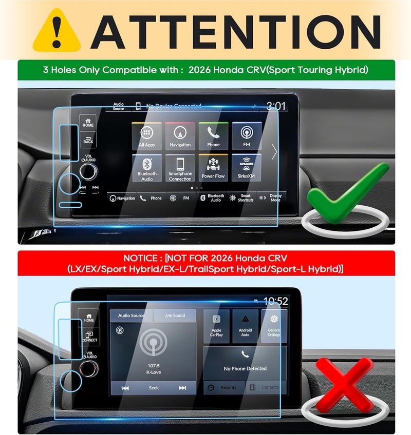 LFOTPP For 2026 CRV Screen Protector (WITHOUT Track Buttons)CRV Accessories 2026 Honda CRV (LX/EX/Sport Hybrid/EX-L/TrailSport Hybrid/Sport-L Hybrid)9 Inch Navi Touchscreen [Matte Glass] 2026 Anti-Glare Matte 9H Glass* - Image 2